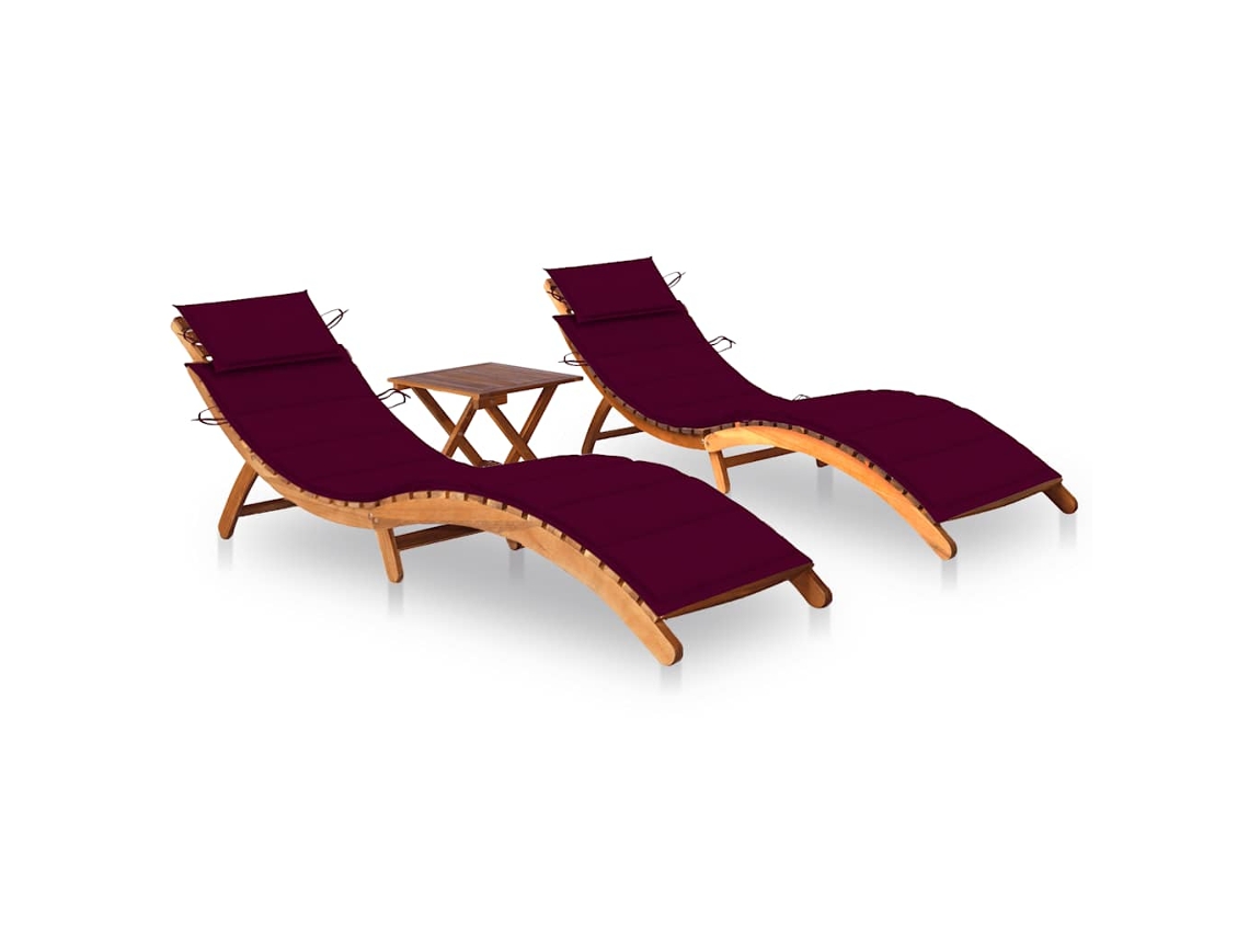 Vidaxl Espreguiçadeiras Com Mesa E Almofadões 2 Pcs Acácia Maciça