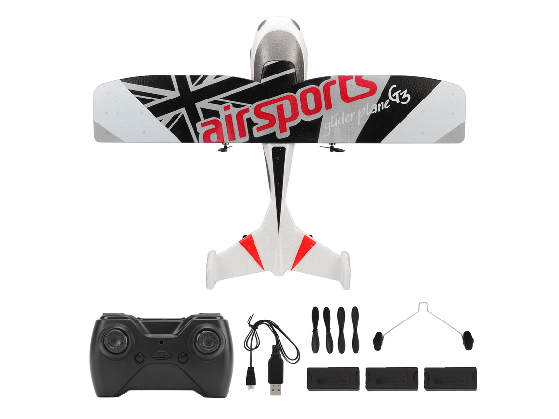 Mali avião de Controle Remoto 2.4ghz Epp Plástico Planador com Luz Led para Iniciantes Adultos Kids Vermelho Três Baterias