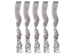 2026 5pcs Extensões de Cabelo Cacheado Longo Cinza com Clips para Destaques Moda Mulher Menina