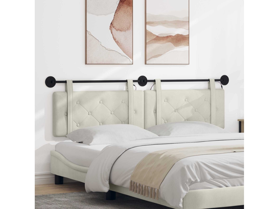 Vidaxl Cabeceira Suspensa Com Luz Led Creme Veludo