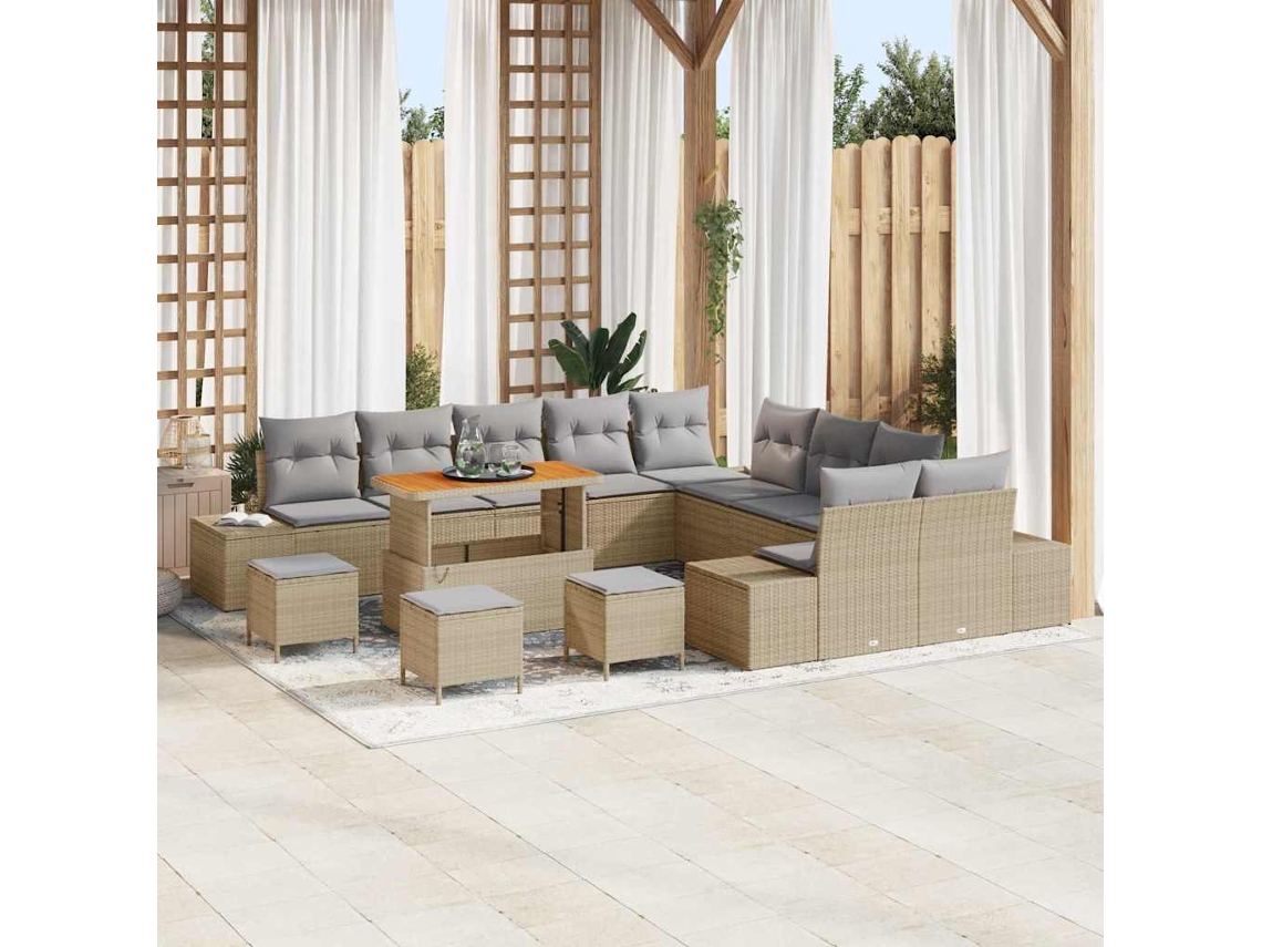 Vidaxl Conjunto De Sofá De Jardim 14 Pcs Bege Rattan Sintético