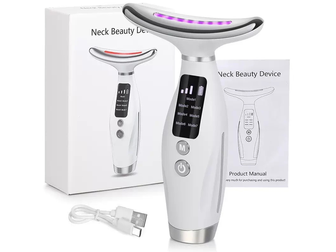 Aparelho de beleza YANYXR para pescoço com 7 modos LED, vibração e calor para rejuvenescimento