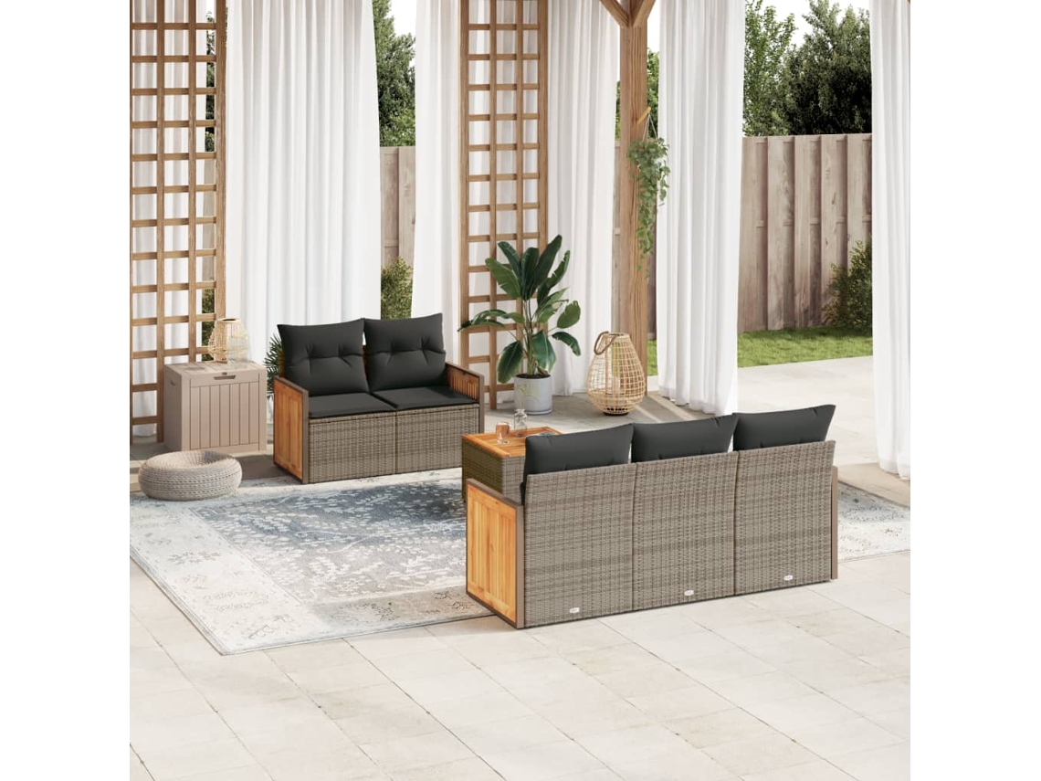 Vidaxl 6 Pcs Conjunto Sofás De Jardim Com Almofadões Vime Cinzento