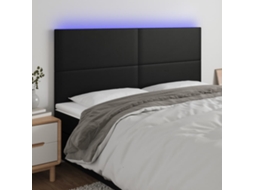 Vidaxl Cabeceira De Cama C/ Led Couro Artificial 200x5x118/128cm Preto