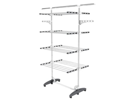 Todeco Grandes Arejadores de Roupas Dobráveis de 4 Camadas, Cabideiros com 6 Rodas, Barra Superior Extensível, 2 Asas, Cinza