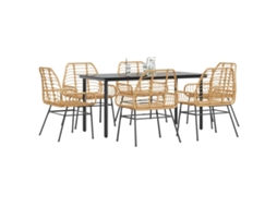 Vidaxl Conjunto Jantar Jardim 7 Peças Vidro Vime Pe Castanho