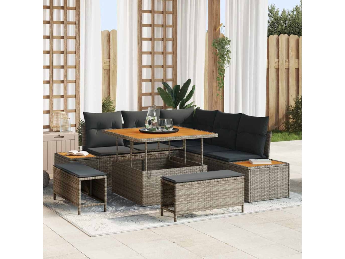 Vidaxl Conjunto De Sofá De Jardim 8 Unid. 7-número De Lugares Cinzeto