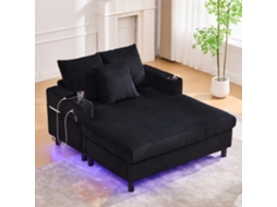 Poltrona Chaise Longue Grande - Com Porta-copos Laterais, Portas Usb, Iluminação Led Ambiente - Preto