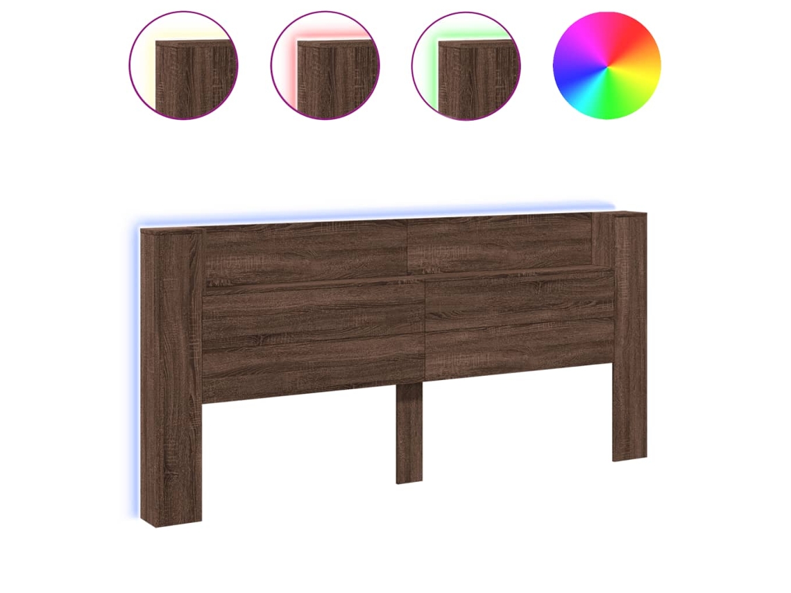 Armário de Cabeceira com Luzes Led Carvalho Castanho 220x16,5x103,5 cm MAISON EXCLUSIVE