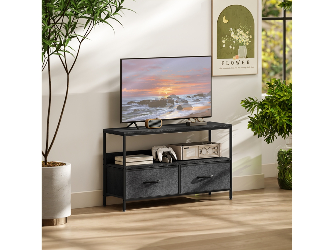 Suporte Tv E 2 Gavetas Destinado A Até 47 Polegadas Com Preto Cinzento 98x29x56 Cm