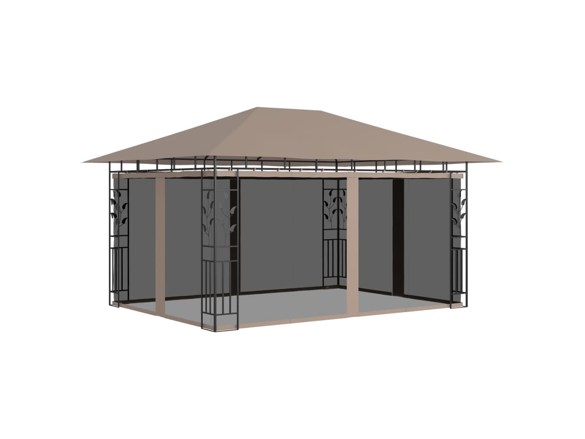 Vidaxl Gazebo C/ Rede Mosquiteira 4x3x2,73m 180 G/m² Cinza-acastanhado