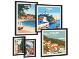 Conjunto De Pinturas Pôsteres Florais Tóquio Paris Londres Moldura Preta Quadros Para A Sala De Estar Espelharte (conjunto De 5 Imagens)