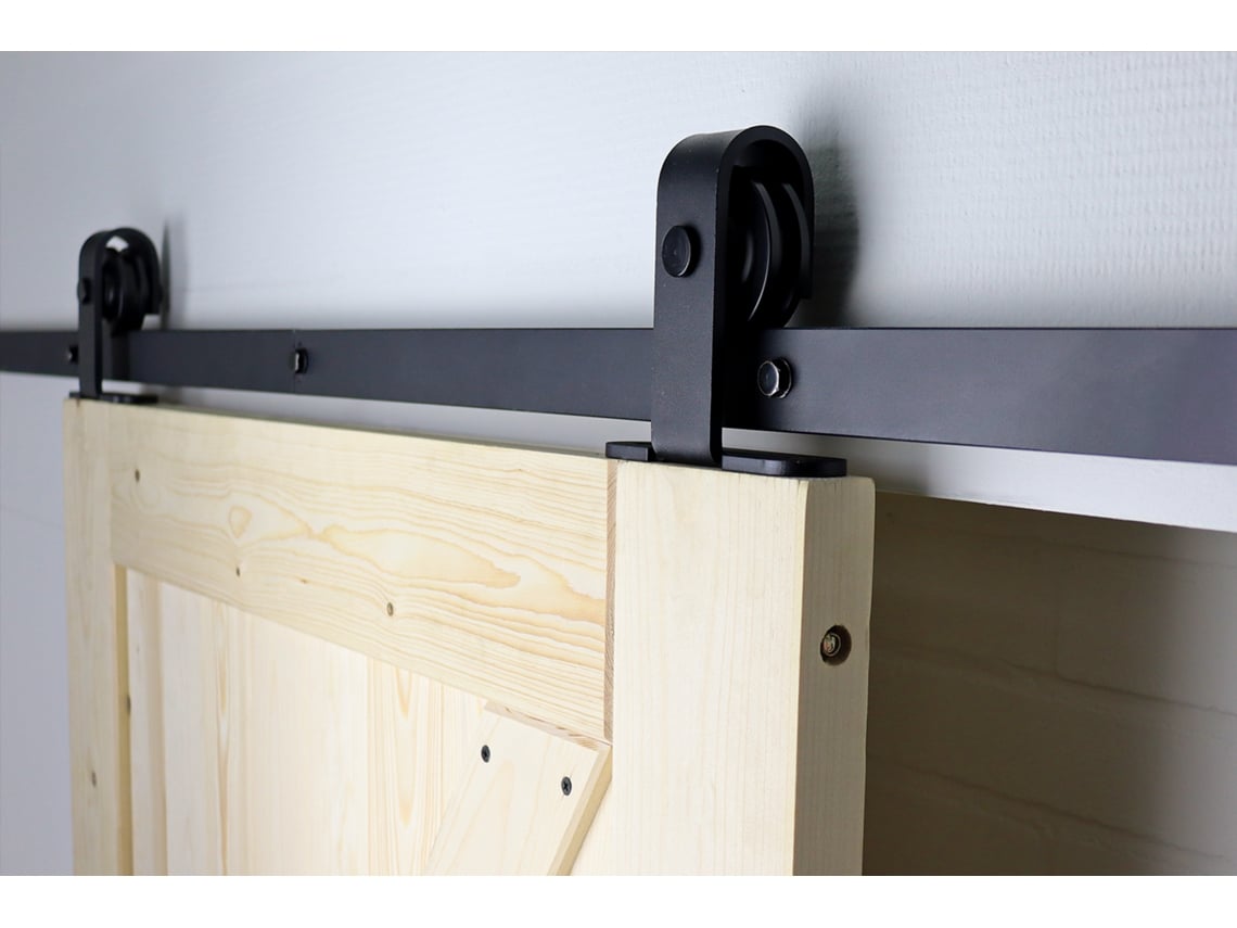 Sistema para Porta de Correr Preto com Calhas Modelo em T 200 Cm O Kit WOVAR