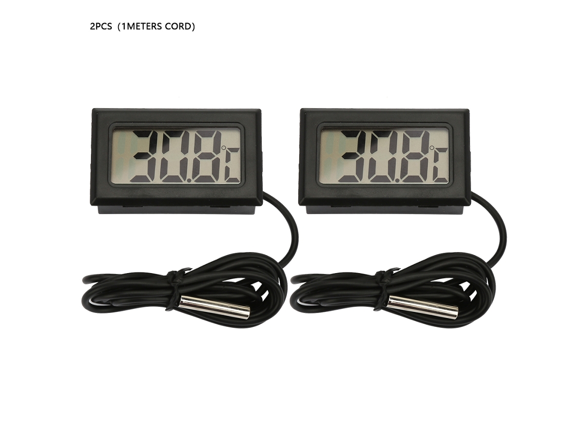 2 Mini Termômetros Digitais LCD com Cabo 1 Metro Preto S/MARCA