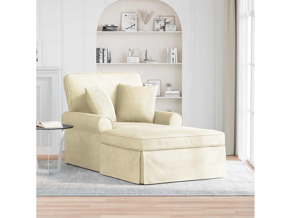 Vidaxl Chaise Lounge Com Saia 3 Unid. Creme Tecido De Veludo Cotele