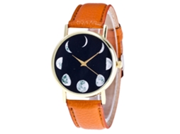 Relógio de quartzo com pulseira de couro PU para casais, mostrador marrom casual e simples.