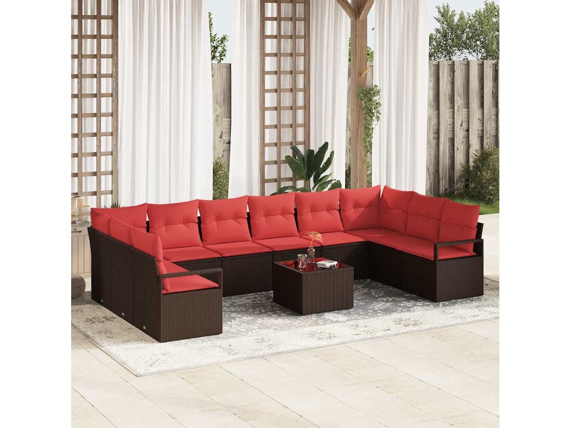 Vidaxl Conjunto De Sofás 11 Unid. Castanho Vime Pe