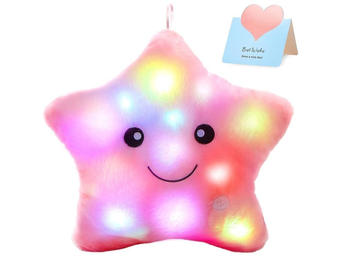 Luz de Noite LED Brilhante com Estrela, Twinkle, Travesseiro de Pelúcia, Rosa