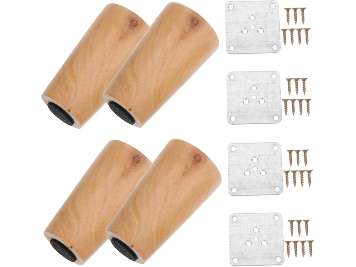 Conjunto De 4 Pés Madeira Maciça Para Móveis, Com Formato Cônico E Inclinado, Ideais Para Sofás, Mesas, Camas E Armários