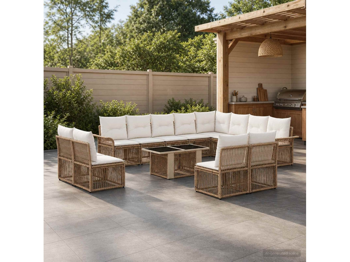 Vidaxl Conjunto De Sofá De Jardim 13 Unid. Bege E Branco Creme Vime Pe