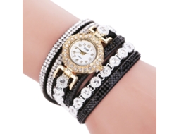 Relógio de Pulso Feminino Quartzo Camurça Multicamada com Strass Ccq (preto)