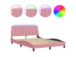 Estrutura de Cama com Led HANKO em Veludo Rosa (140x200 cm)