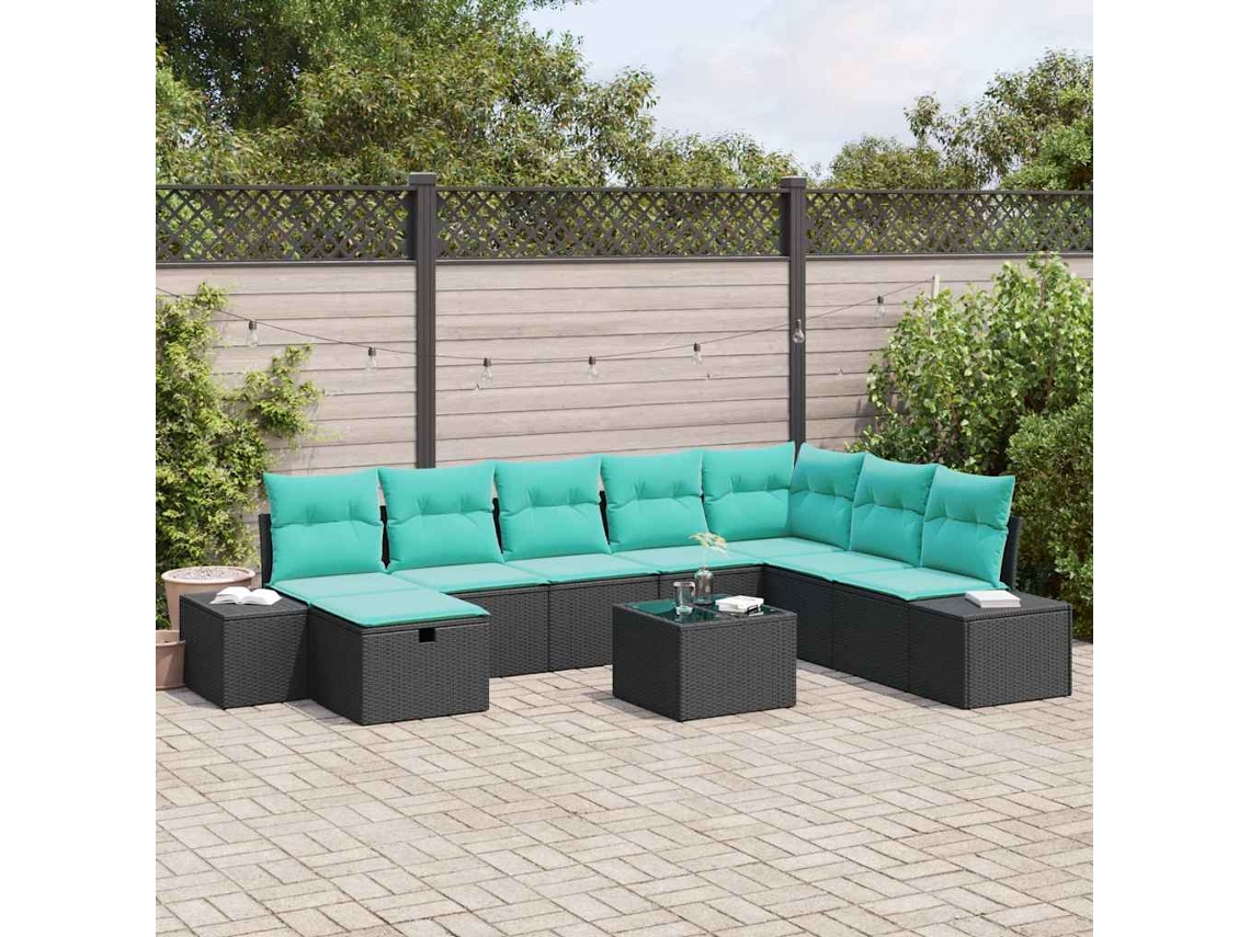 Vidaxl Conjunto De Sofá De Jardim 9 Unid. Preto Vime Pe