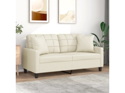 Vidaxl Sofá 2 Lugares + Almofadas Decorativas 140cm Couro Artif. Creme