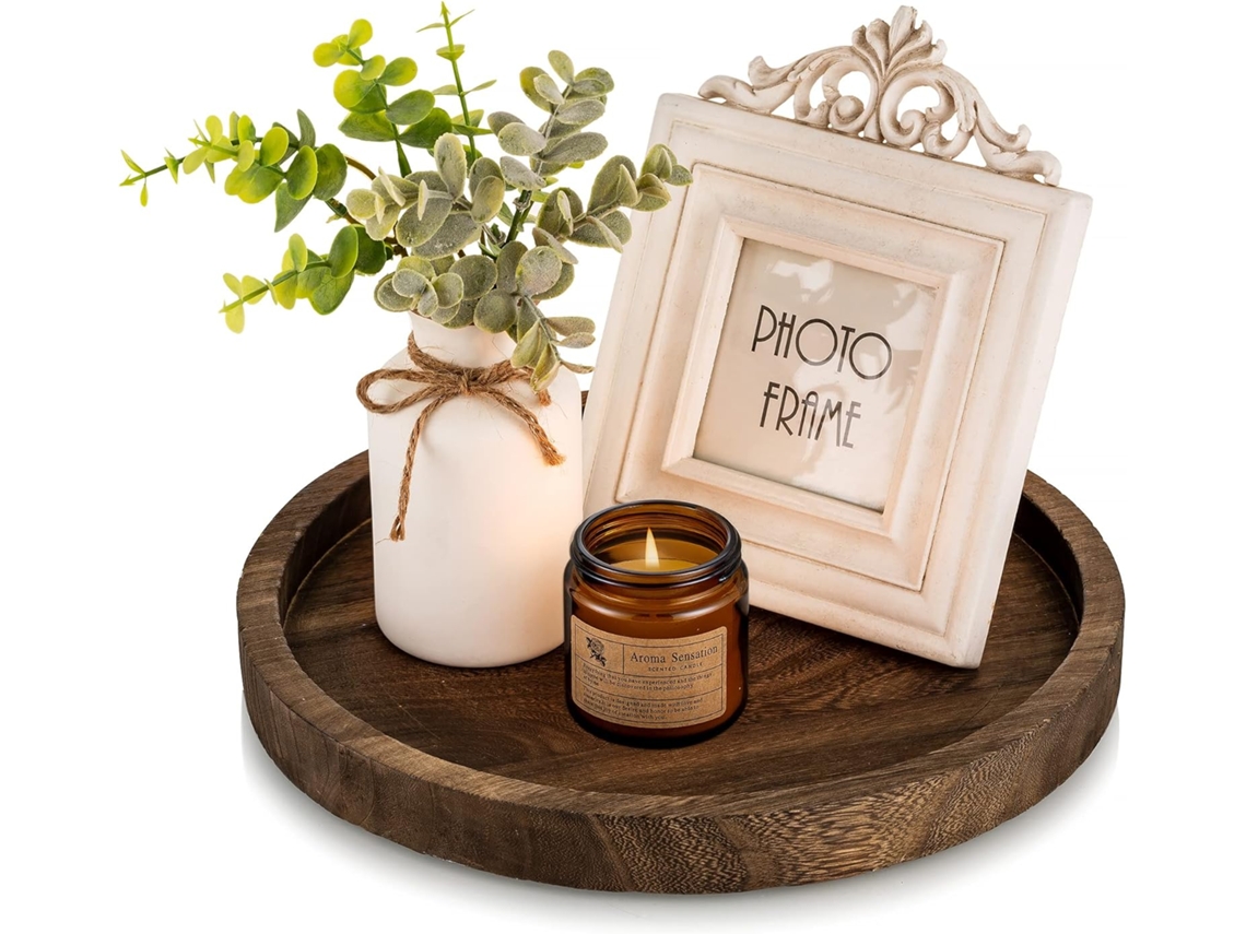 Base Redonda Para Vela Em Madeira - Suporte Para Velas - Estilo Rústico - Madeira - Decoração Sala/banho - Diâmetro 30 Cm
