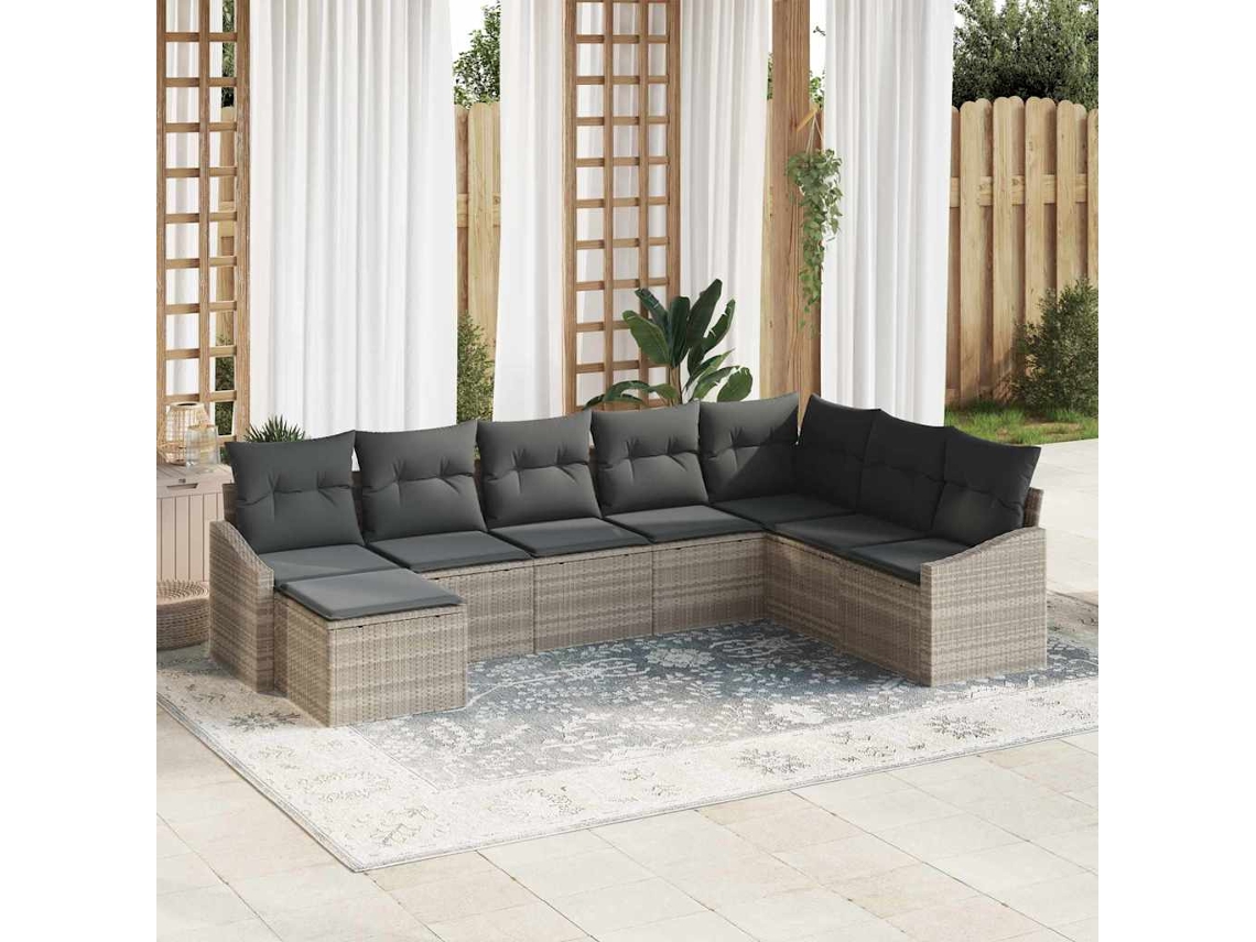 Vidaxl Conjunto De Sofá De Jardim 8 Unid. Cinzento-claro Vime Pe