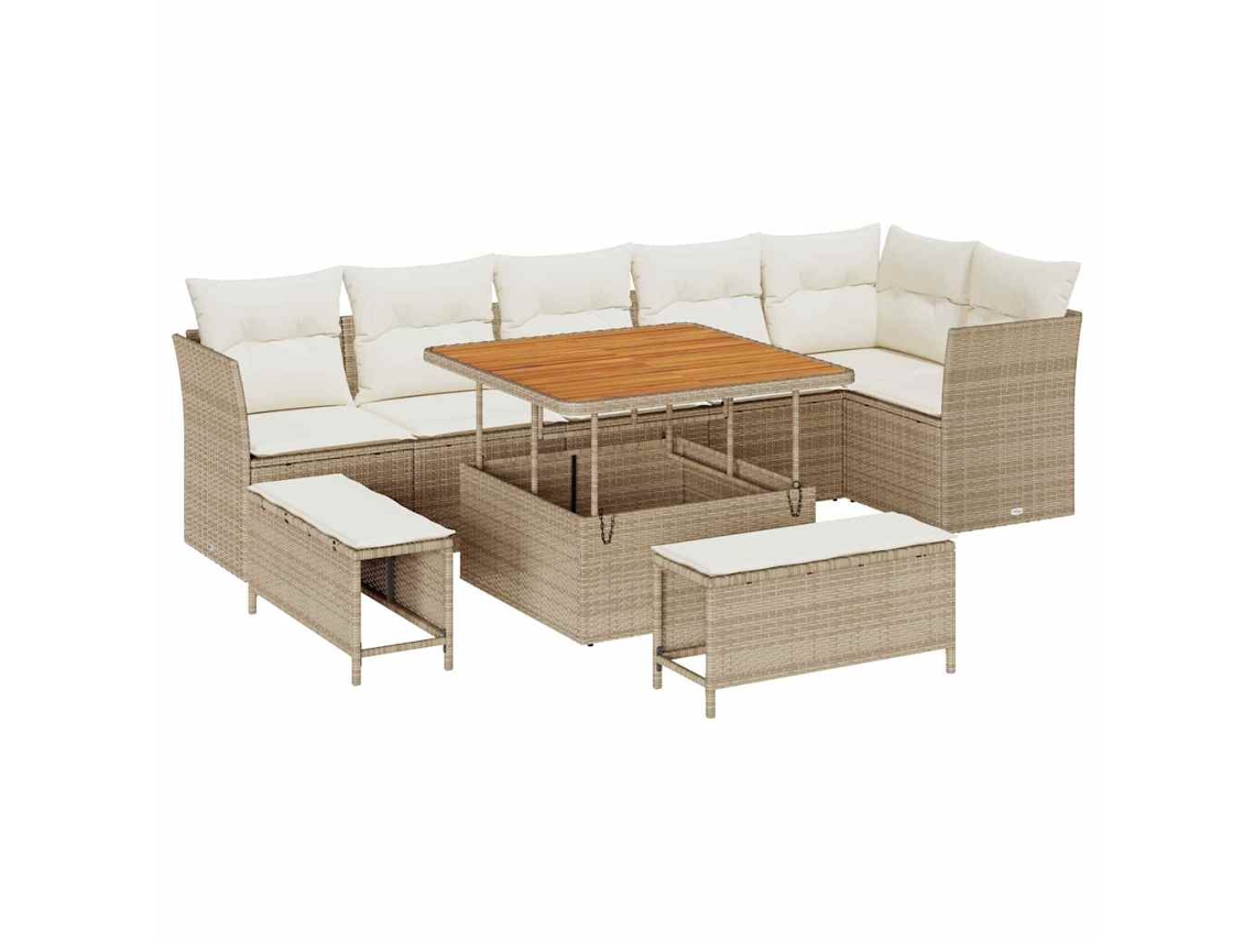 Conjunto 9 Conjunto De Móveis De Jardim Vidaxl Bege Vime Pe (100 X 100 X 71 Cm)