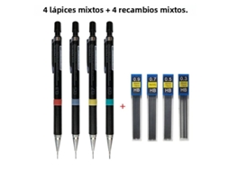 Conjunto Completo De Quatro Lapiseiras Mecânicas Com Minas Substituíveis E Sistema Automático De Troca De Cerdas.