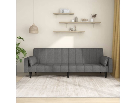 Sofá Cama VIDAXL 2 lugares com duas almofadas tecido cinzento-claro (220 x 84.5 x 69 cm)