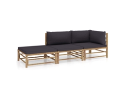 Vidaxl 3 Pcs Conj. Lounge Jardim Em Bambu C/ Almofadões Cinza-escuro