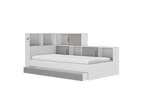 Cama infantil com arrumação - Decoração branca e cinza - 90 x 200 cm DIAGONE
