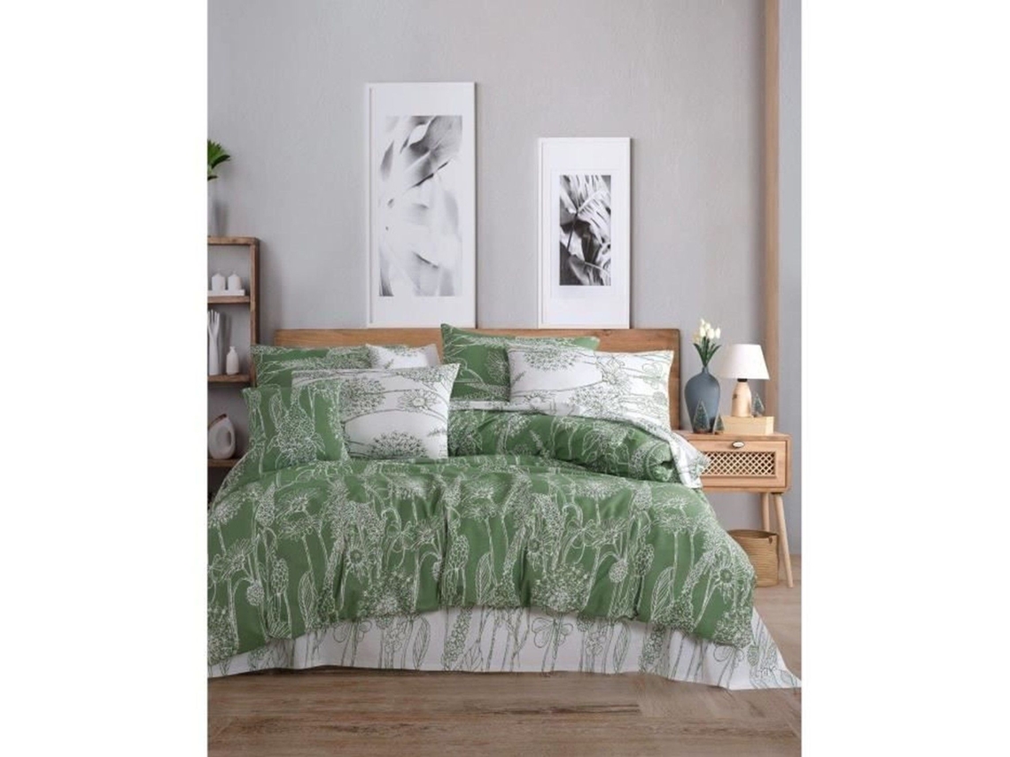 Conjunto de Cama - Capa de Edredom 220 x 240 + 2 Fronhas 60 x 60, Algodão Reforçado - Verde