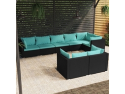 Conjunto Lounge Jardim 8 Peças C/ Almofadões Vime Pe Preto Dkd Home Decor