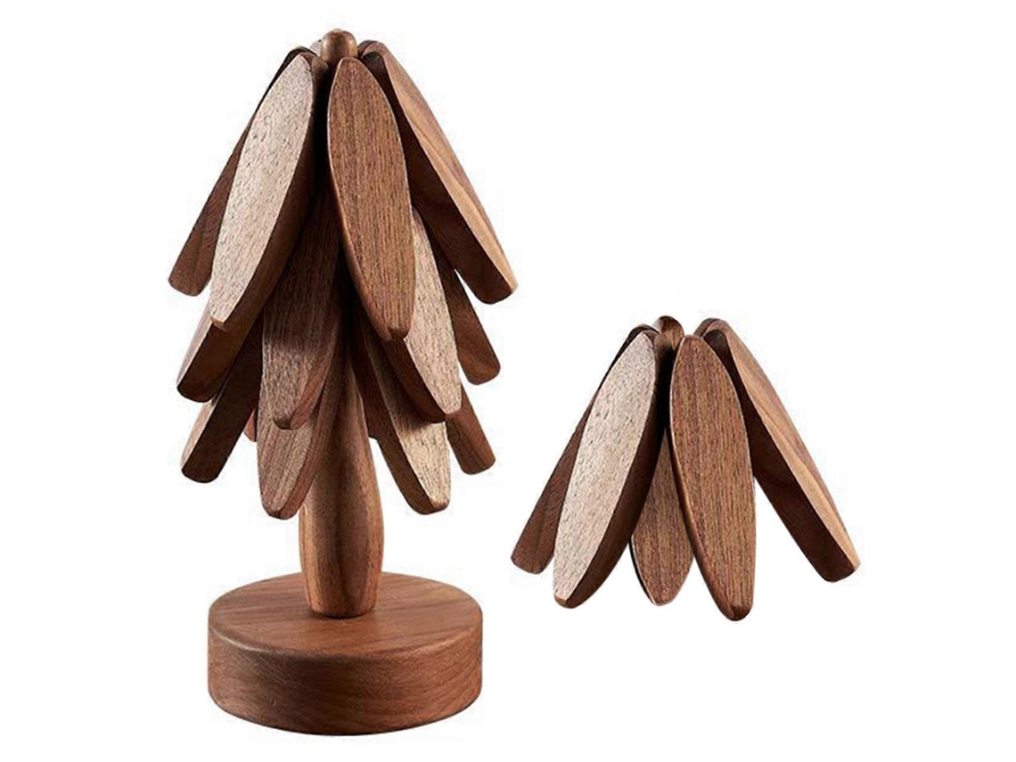 Porta Copos De Madeira Com Folhas De Árvore, Resistente A Rasgos, Decorativo Para Mesa De Jantar, Cor Nogueira Qb Cor Nogueira Aquaforge