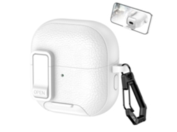 Capa em Couro Vegano PANOONA para Huawei Freeclip2, com Mosquetão, compatível com Carregamento Sem Fio, Branca