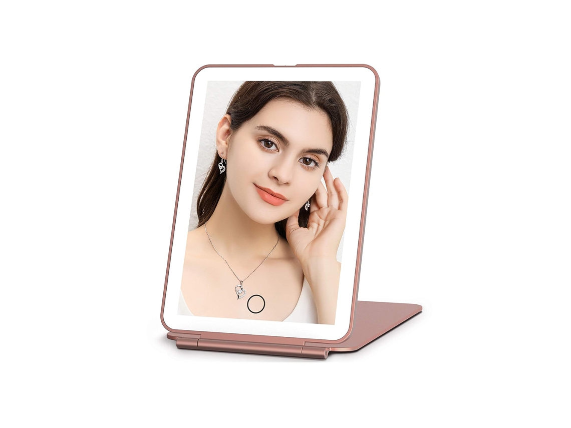 Espelho de Maquiagem Portátil Dobrável com Led , 3 Modos de Iluminação e Carregamento Usb. MDUG (rosa)