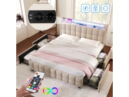 Cama Casal 160x200 Bege Led Usb 4 Gavetas