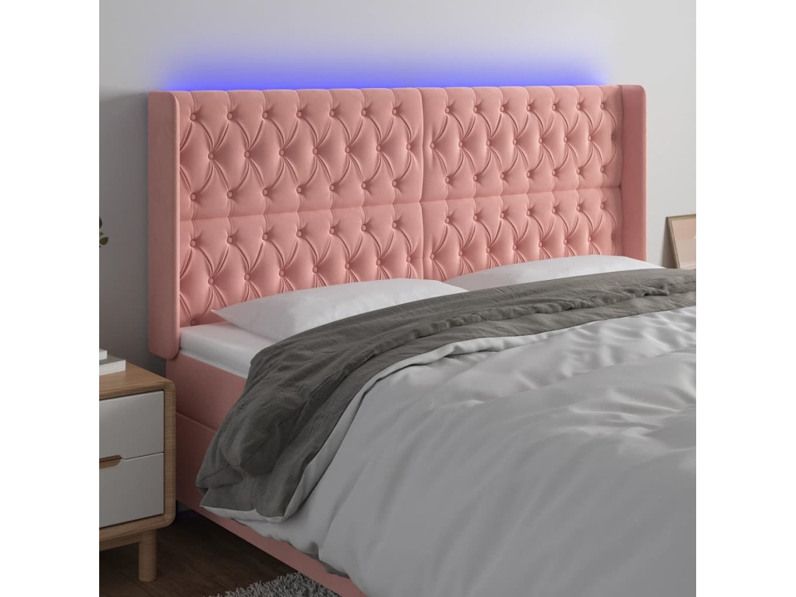 Vidaxl Cabeceira De Cama C/ Luzes Led Veludo 183x16x118/128 Cm Rosa