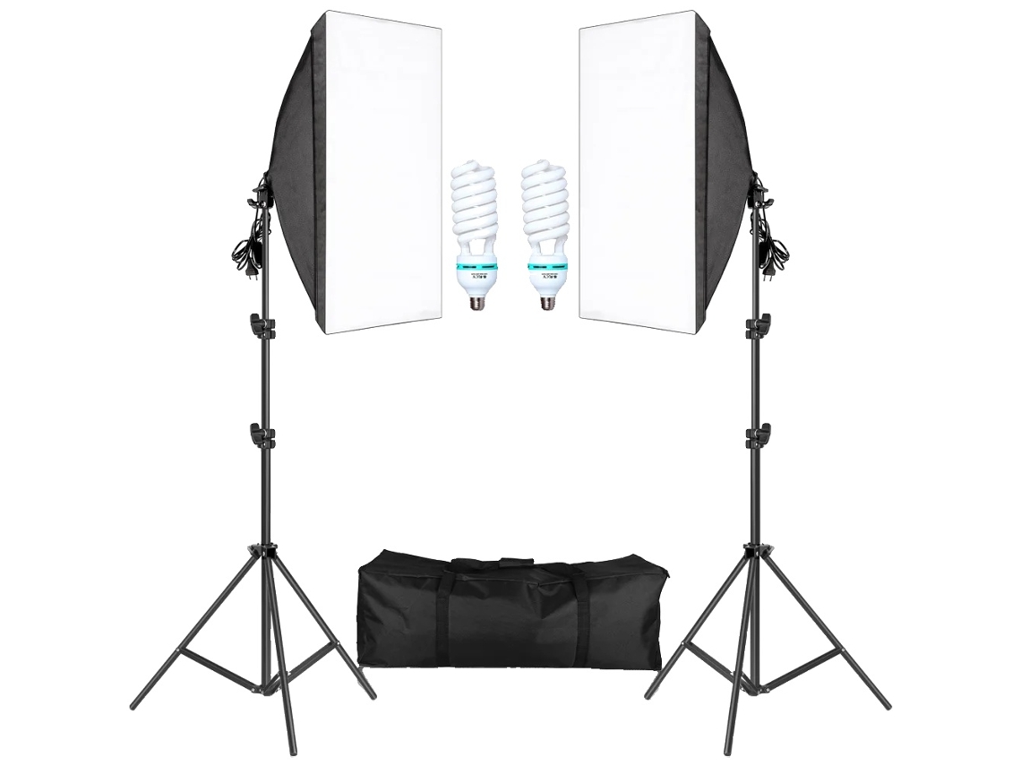 Kit De Iluminaã§ã£o Com Softbox Para Fotografia, Suporte De Luz Ajustã¡vel De 2m, Inclui Bolsa Oxford,lã¢mpadas 135w Oem