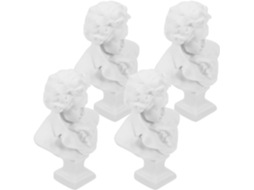 Conjunto 4 Bustos Músicos Resina Branca Miniaturas Decorativas Compactas Acabamento Refinado Ornamento GOKOCO