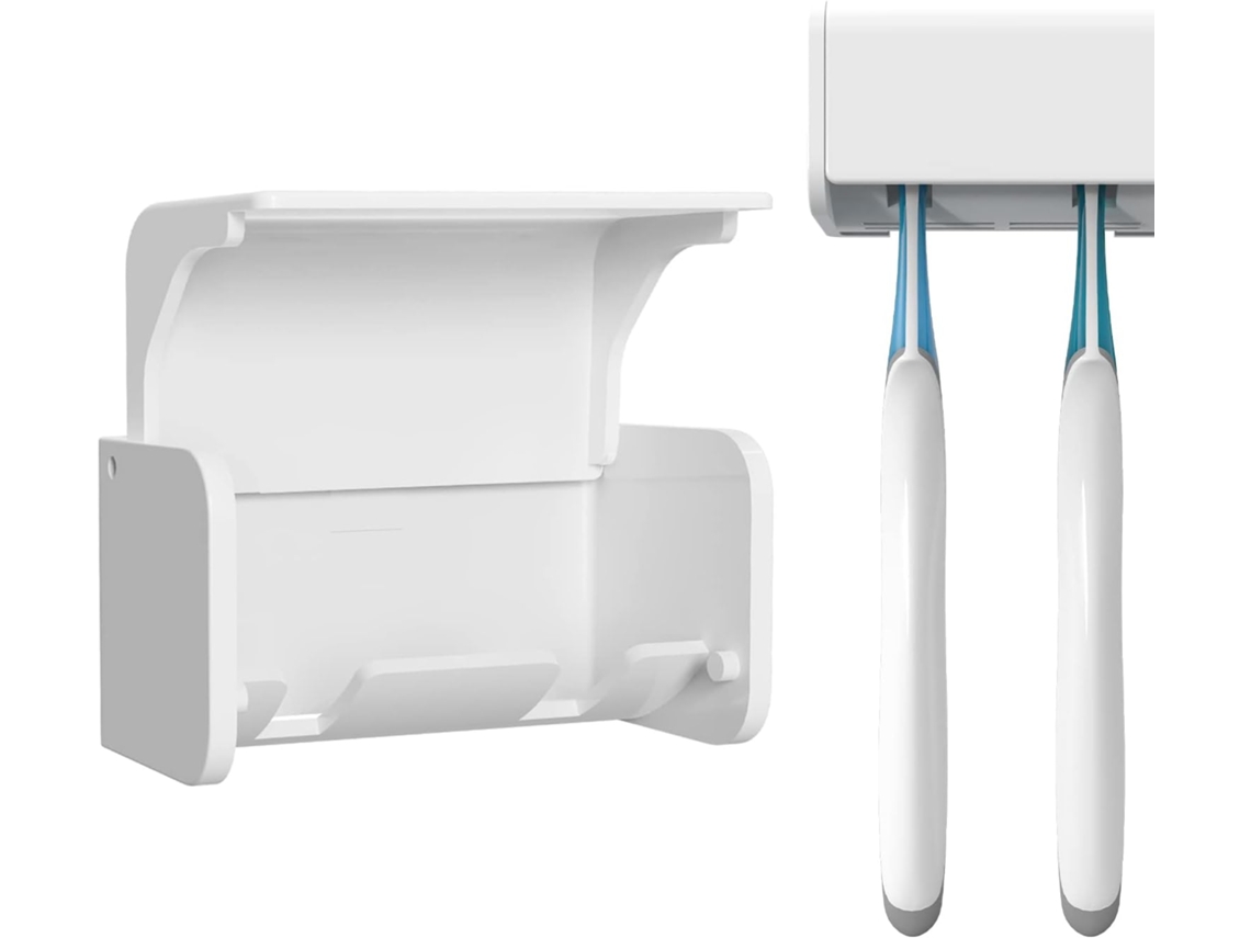 Suporte Escova Dentes Parede Tampa Antipoeira Branco 2 Unidades Banheiro