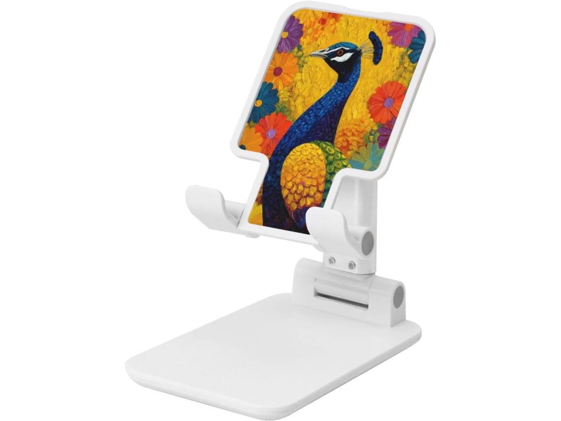 Suporte Dobrável Para Celular Com Estampa Colorida De Pavão E Flores Vibrantes, Ângulo Ajustável, Altura Para Uso Em