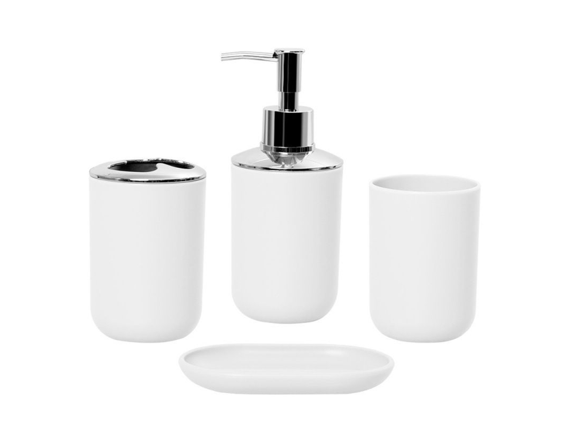 2026-conjunto De Acessórios De Banheiro De Plástico, 4 Peças, Branco, Decoração Caseira