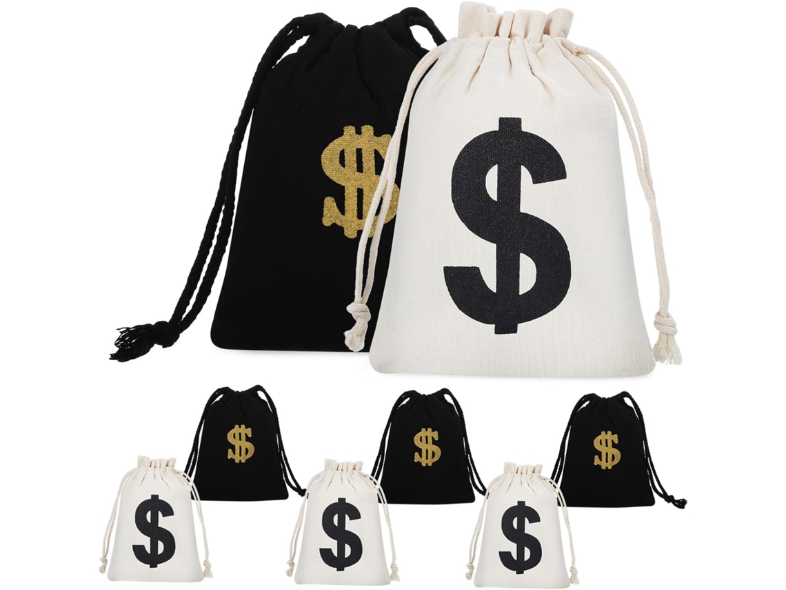 Conjunto De 8 Sacos De Dinheiro Com Cordão, Bolsa De Lona Para Dinheiro Com Placa, 12, 7 X 17, 8 Cm, Para Uso Em Cofres. Gokoco