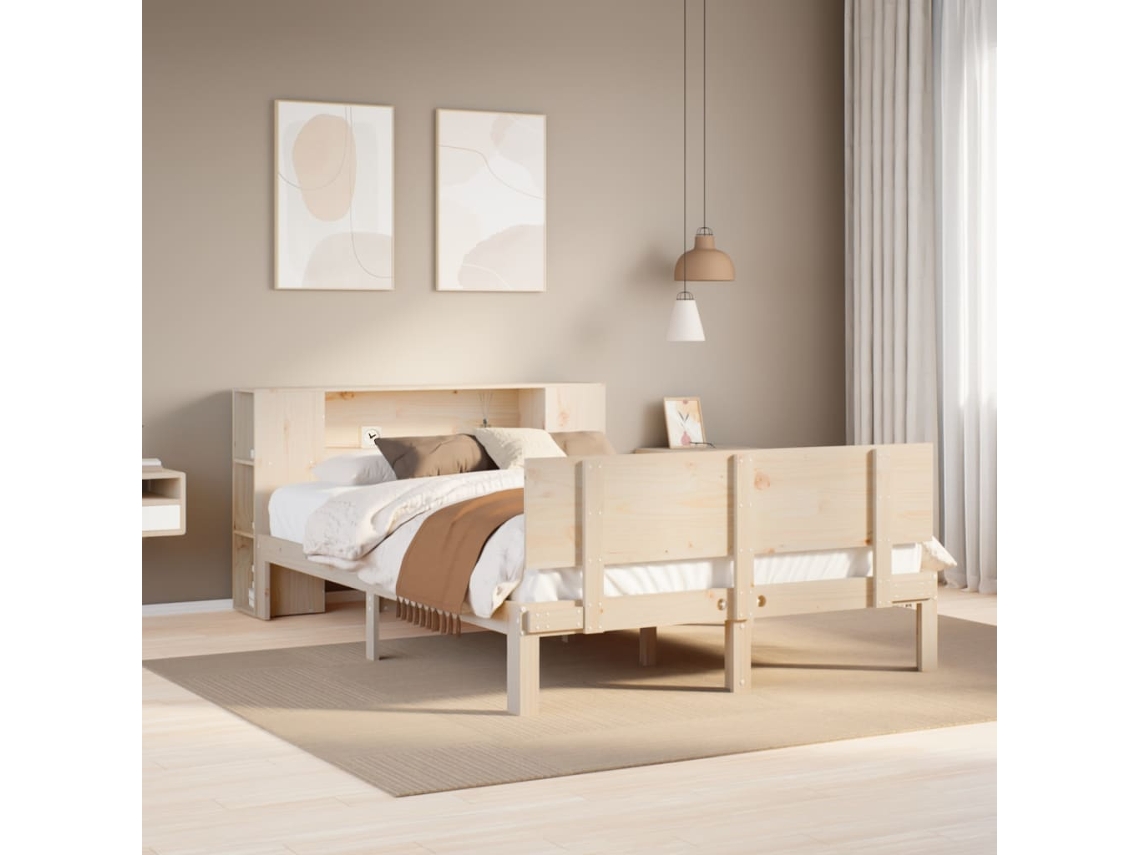 Cama Com Estante Sem Colchão 140x190 Cm Pinho Maciço