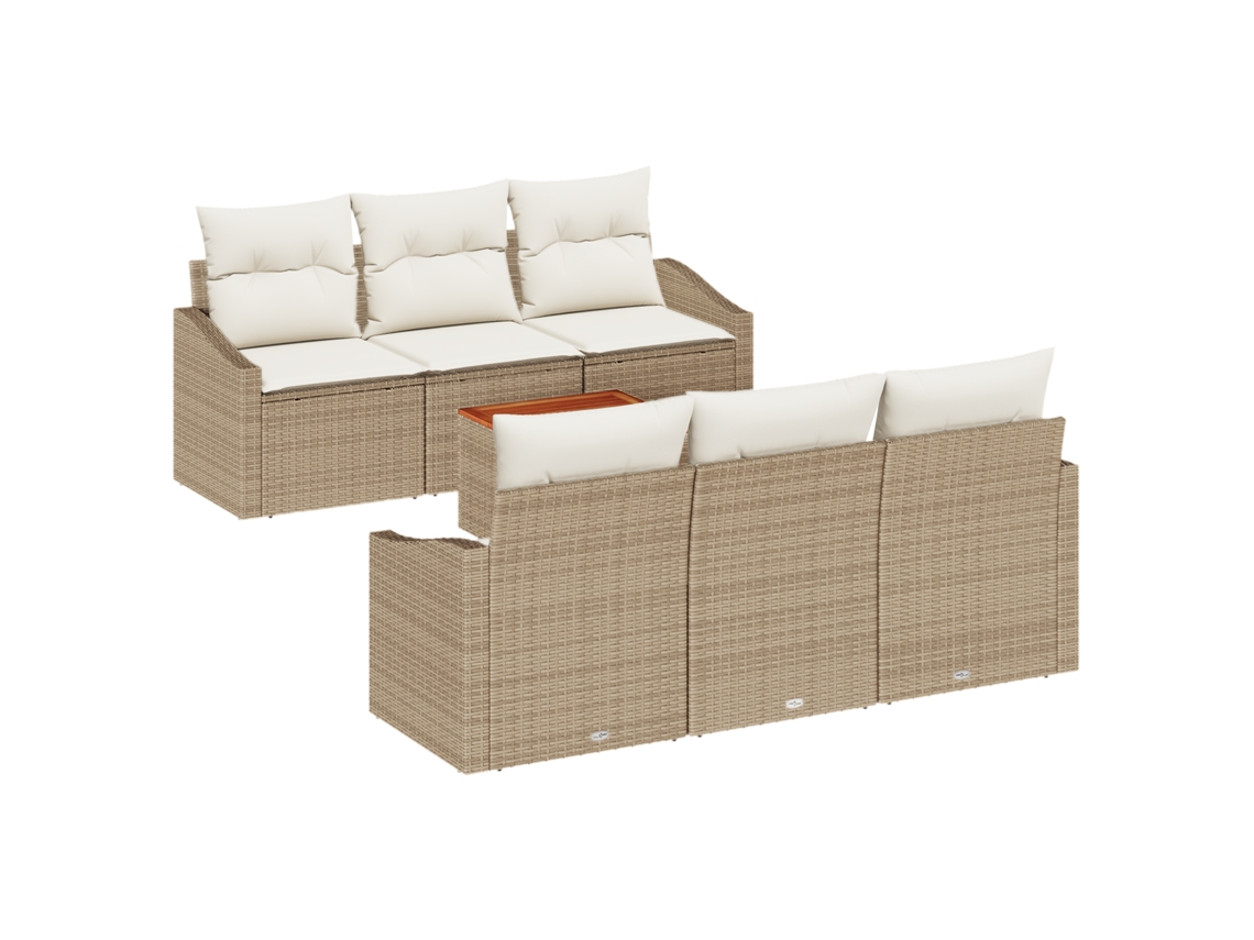 Conjunto 7 Conjunto De Sofá De Jardim Vidaxl Bege Vime Pe (55 X 55 X 37 Cm)